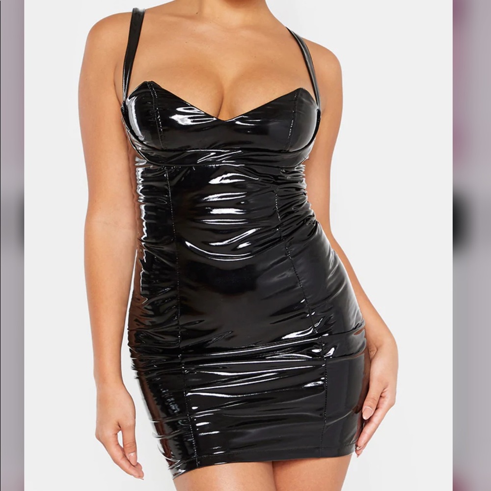 Black vinyl petite dress